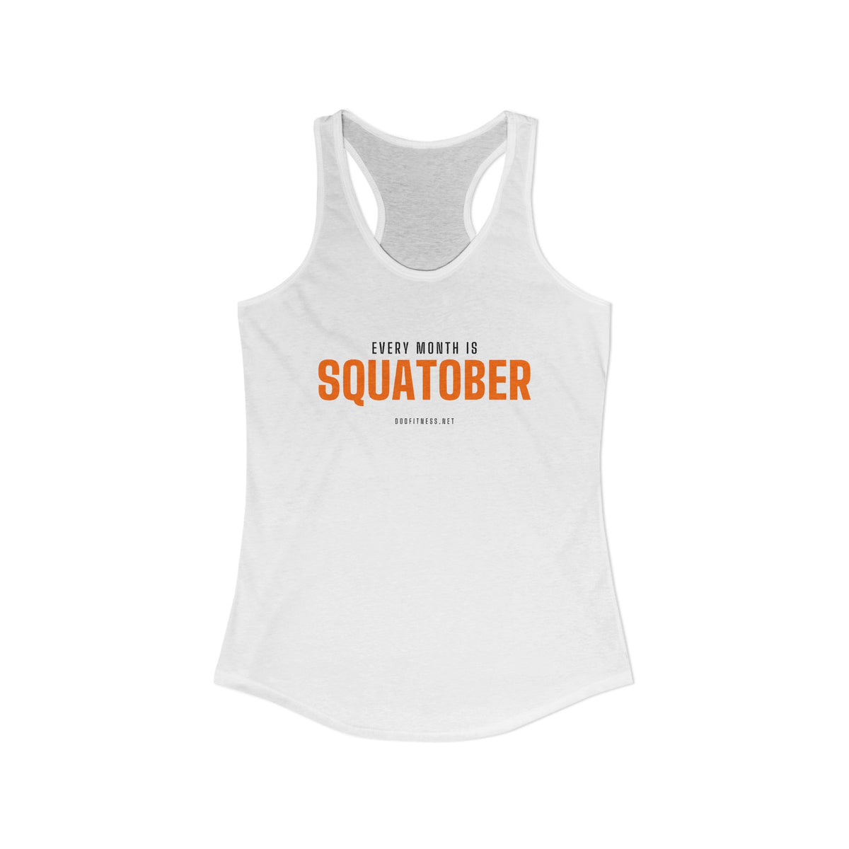 Squatober women's racerback tank in Solid White - funny gym tank by DoD Fitness