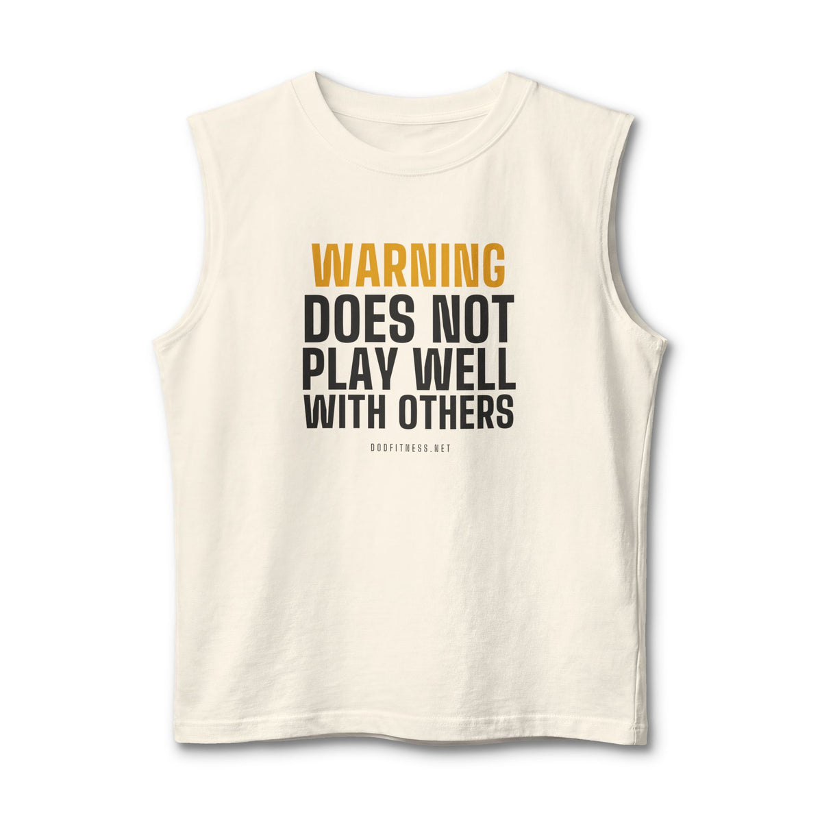 Warning Label stringer tank in Natural - funny gym tank by DoD Fitness
