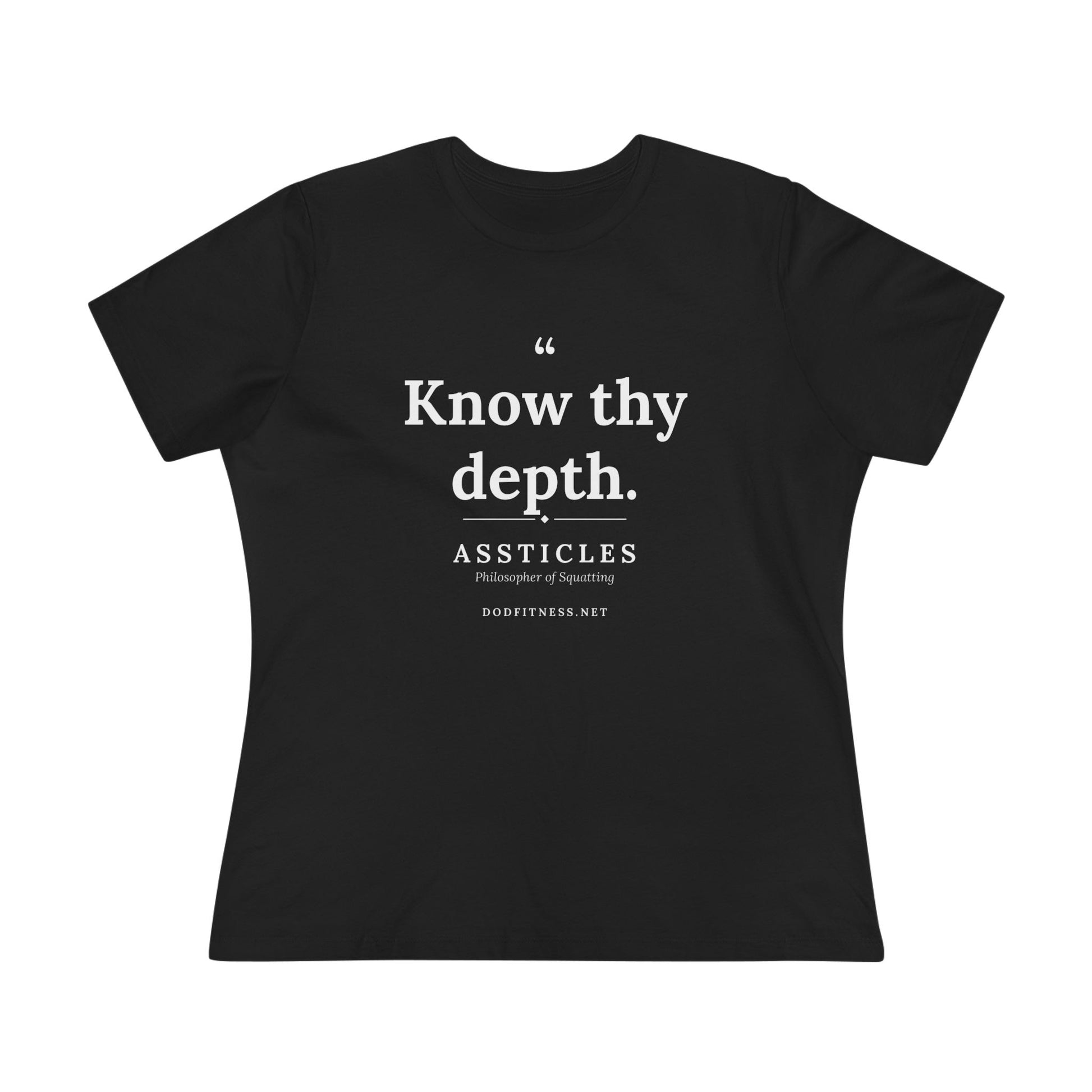 Assticles - Know Thy Depth women's tee - funny gym shirt by DoD Fitness