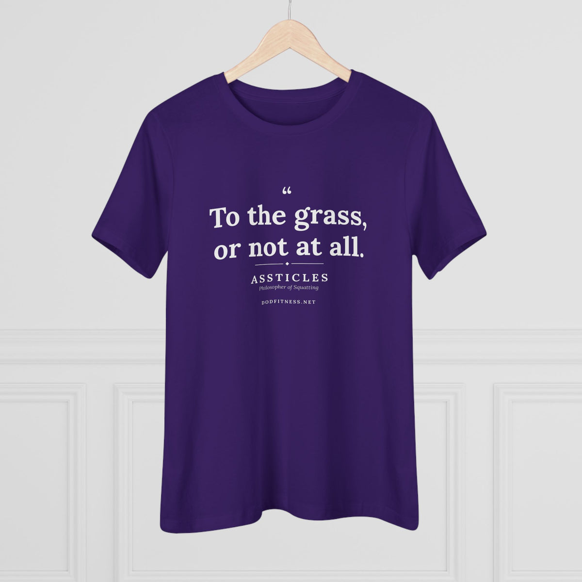 Assticles - To The Grass Or Not At All women's tee in Navy - funny gym shirt by DoD Fitness