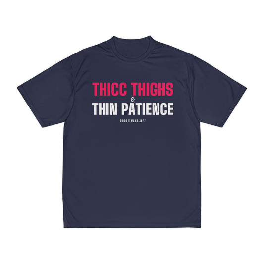 Thicc Thighs performance tee in Royal - funny gym shirt by DoD Fitness