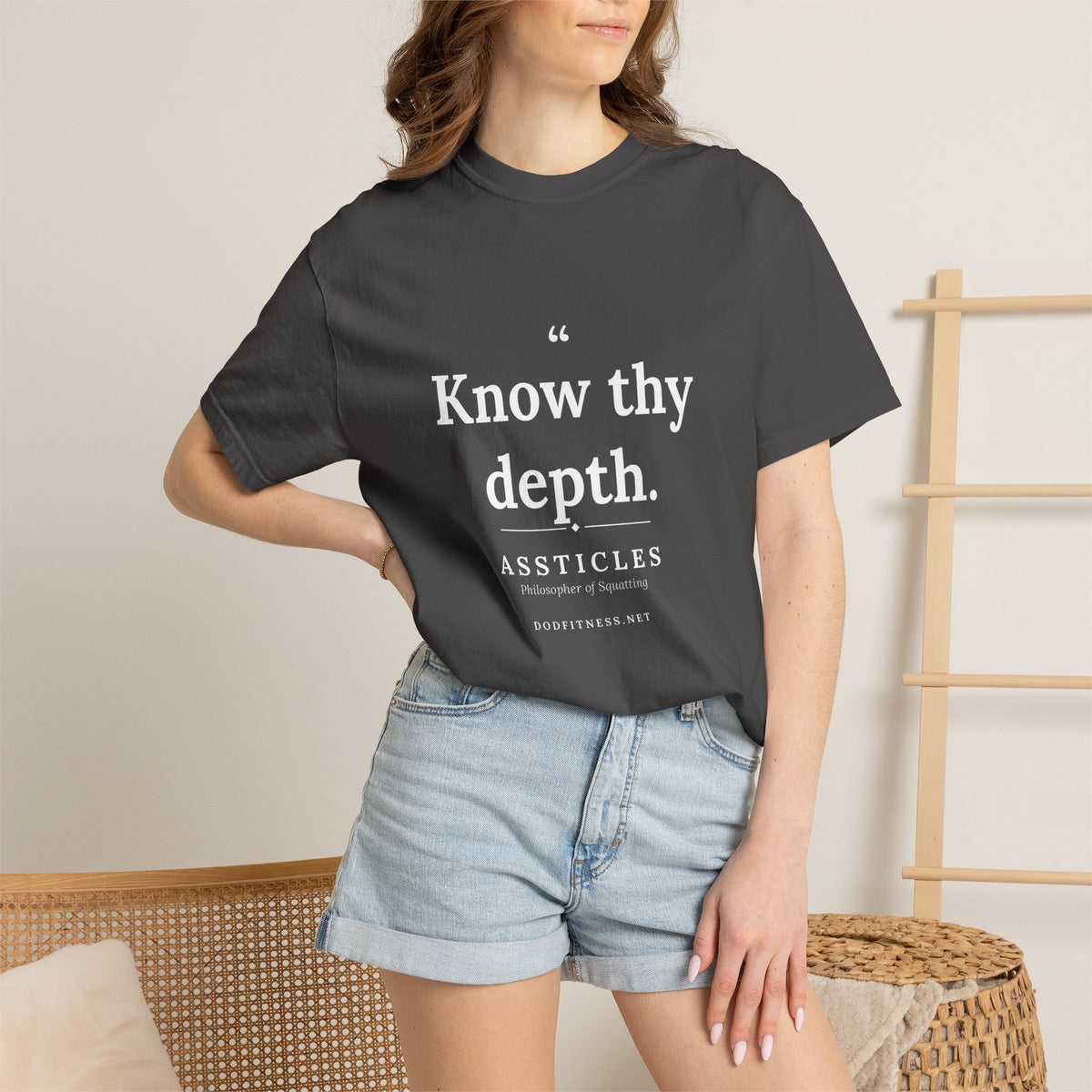 Assticles - Know Thy Depth men's tee in Graphite - funny gym shirt by DoD Fitness