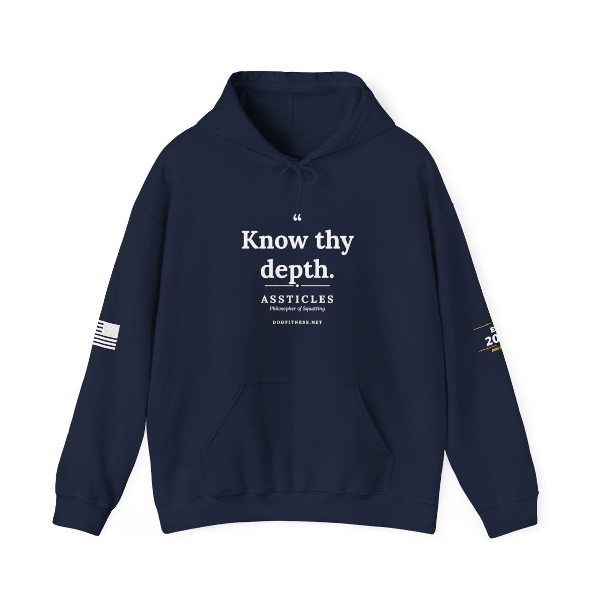 Assticles - Know Thy Depth hoodie in Navy - funny gym hoodie by DoD Fitness