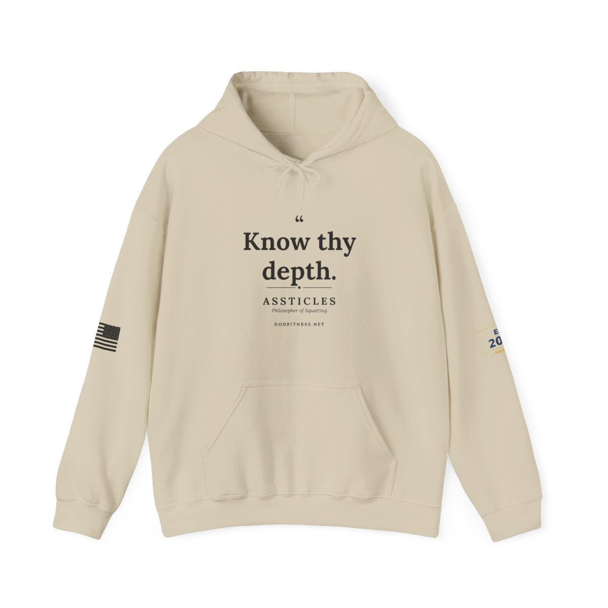 Assticles - Know Thy Depth hoodie in Sand - funny gym hoodie by DoD Fitness