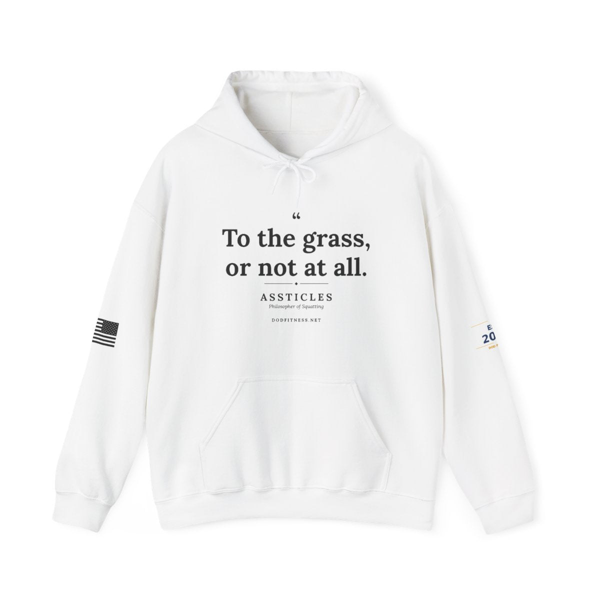 Assticles - To The Grass Or Not At All hoodie in White - funny gym hoodie by DoD Fitness