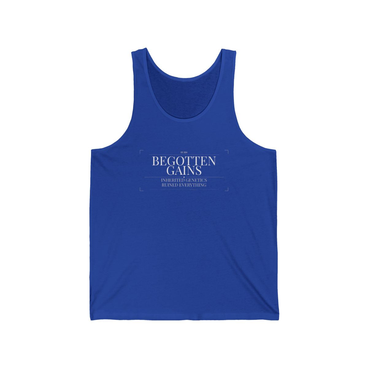 Begotten Gains - Iron Devotion men's tank in True Royal - funny gym shirt by DoD Fitness