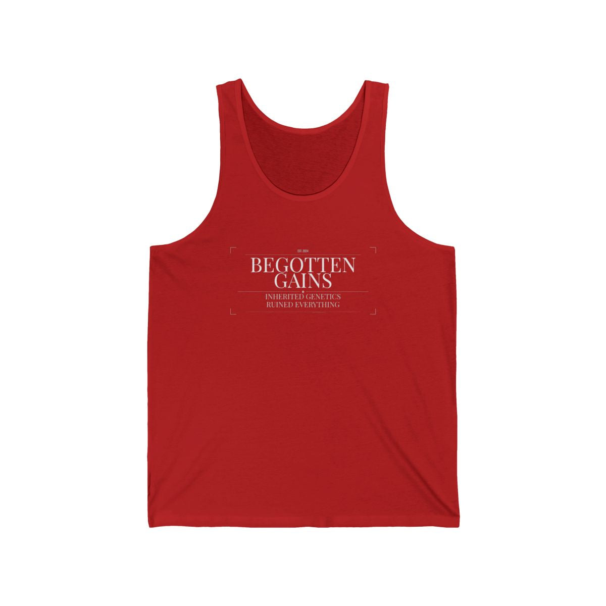 Begotten Gains - Iron Devotion men's tank in Red - funny gym shirt by DoD Fitness