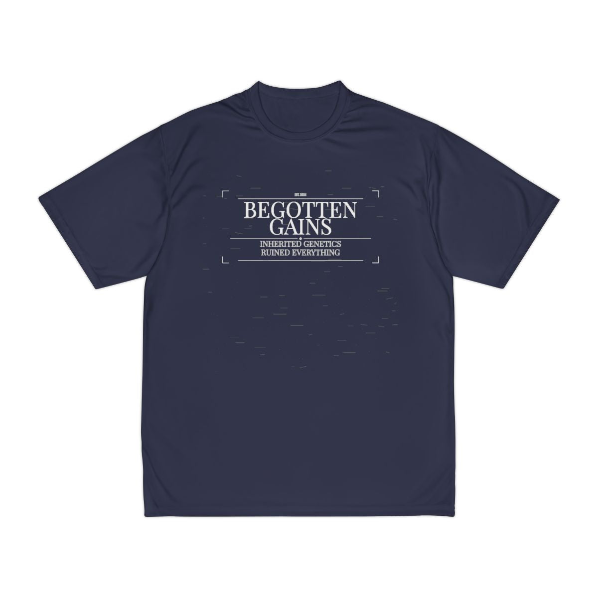 Begotten Gains - Iron Devotion moisture wicking shirt in Navy - funny gym shirt by DoD Fitness