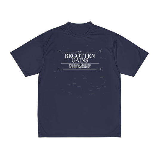 Begotten Gains - Iron Devotion moisture wicking shirt in Navy - funny gym shirt by DoD Fitness