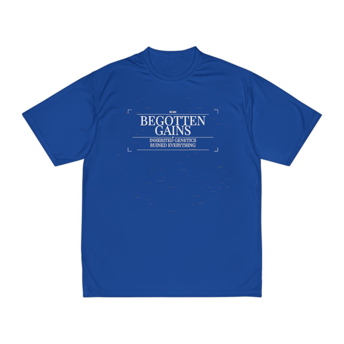 Begotten Gains - Iron Devotion moisture wicking shirt in Royal - funny gym shirt by DoD Fitness