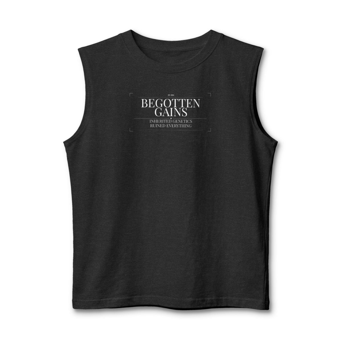 Begotten Gains - Iron Devotion stringer tank in Dark Grey Heather - funny gym shirt by DoD Fitness