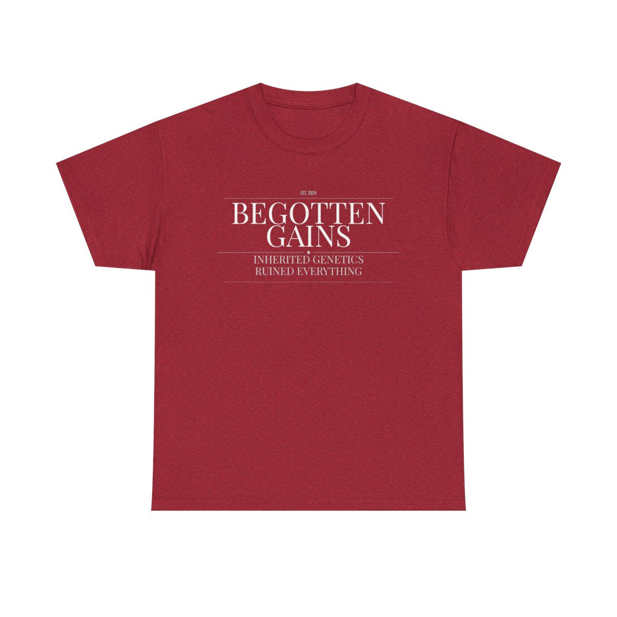 Begotten Gains - Iron Devotion women's tee in Antique Cherry Red - funny gym shirt by DoD Fitness