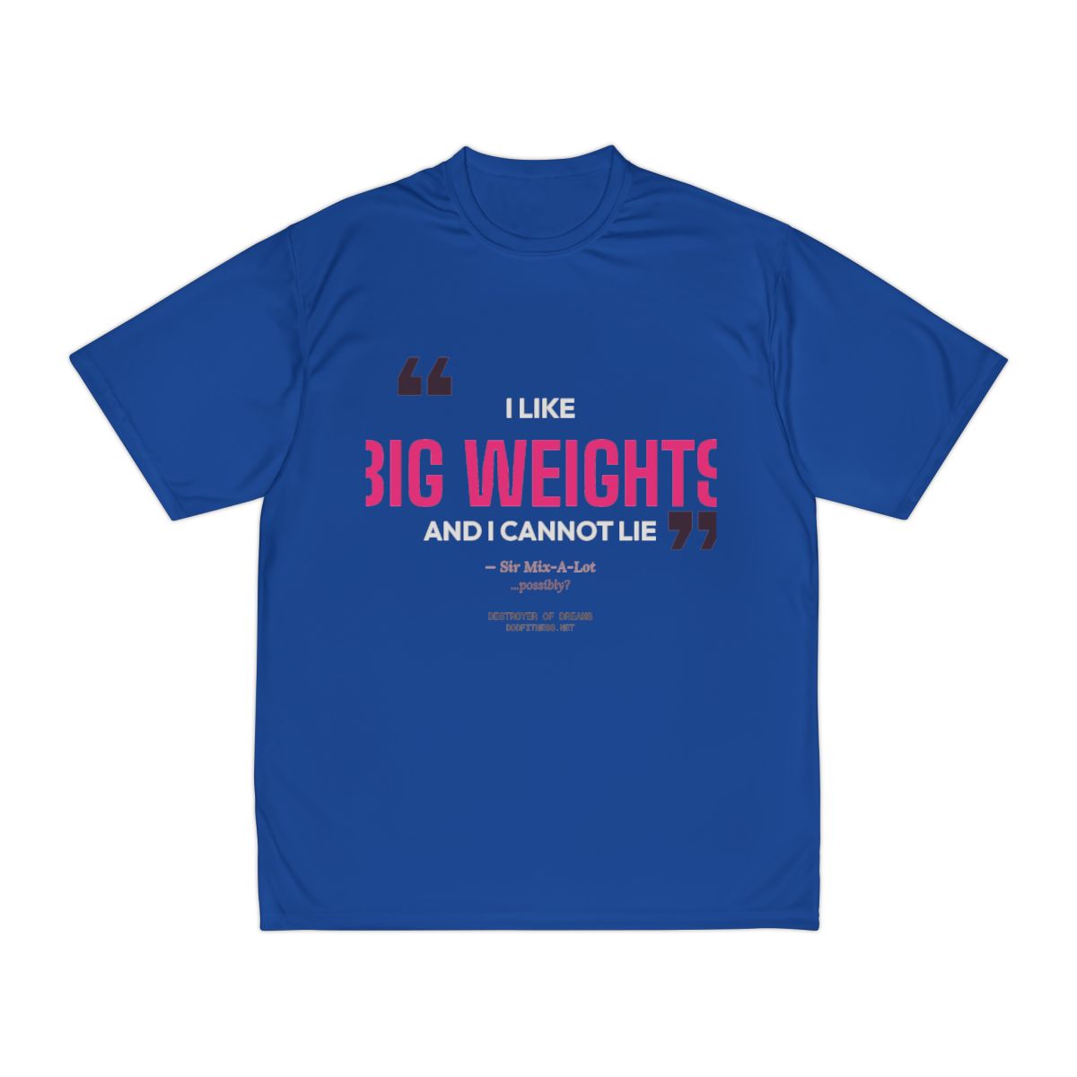 Big Weights moisture wicking shirt in Royal - funny gym shirt by DoD Fitness