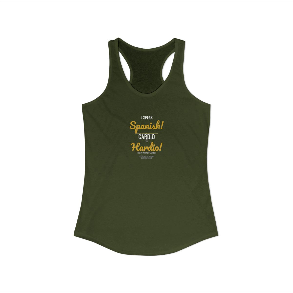 Cardio Hardio women's tank in Solid Military Green - funny gym shirt by DoD Fitness