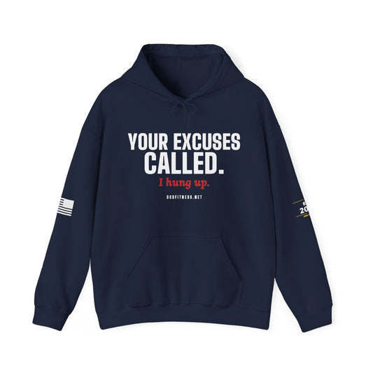 Excuses Called hoodie in Navy - funny gym hoodie by DoD Fitness