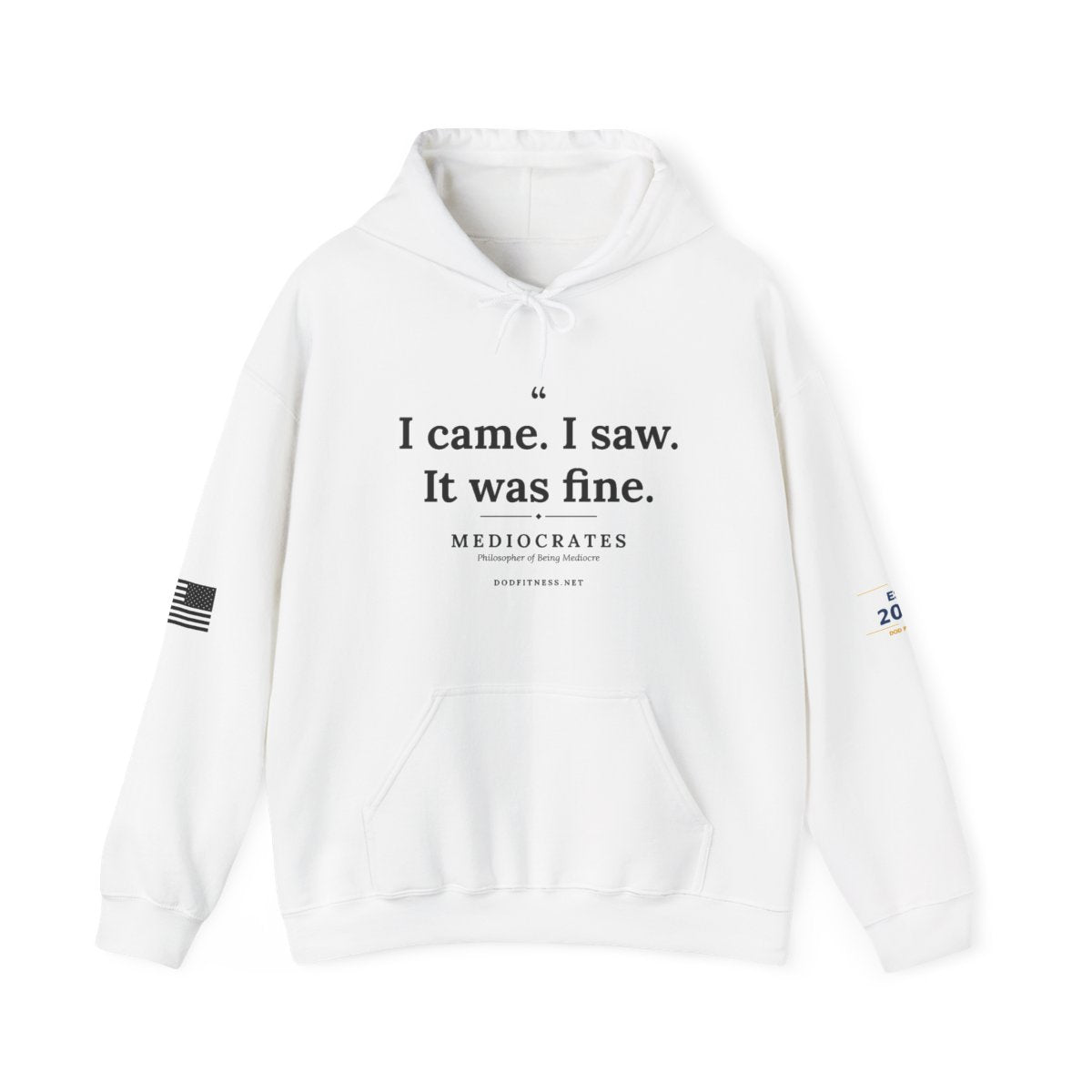 Mediocrates - I Came I Saw It Was Fine hoodie in White - funny gym hoodie by DoD Fitness