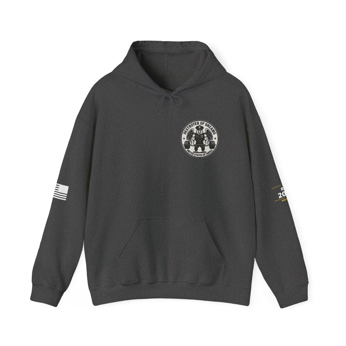 Thin Blue Line hoodie in Dark Heather - funny gym hoodie by DoD Fitness