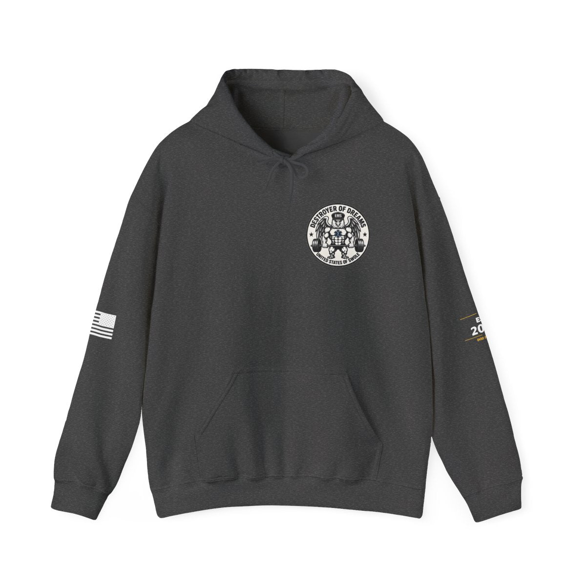 Thin Green Line hoodie in Dark Heather - funny gym hoodie by DoD Fitness