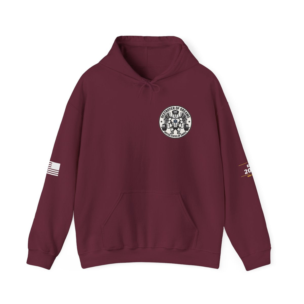 Thin Green Line hoodie in Maroon - funny gym hoodie by DoD Fitness