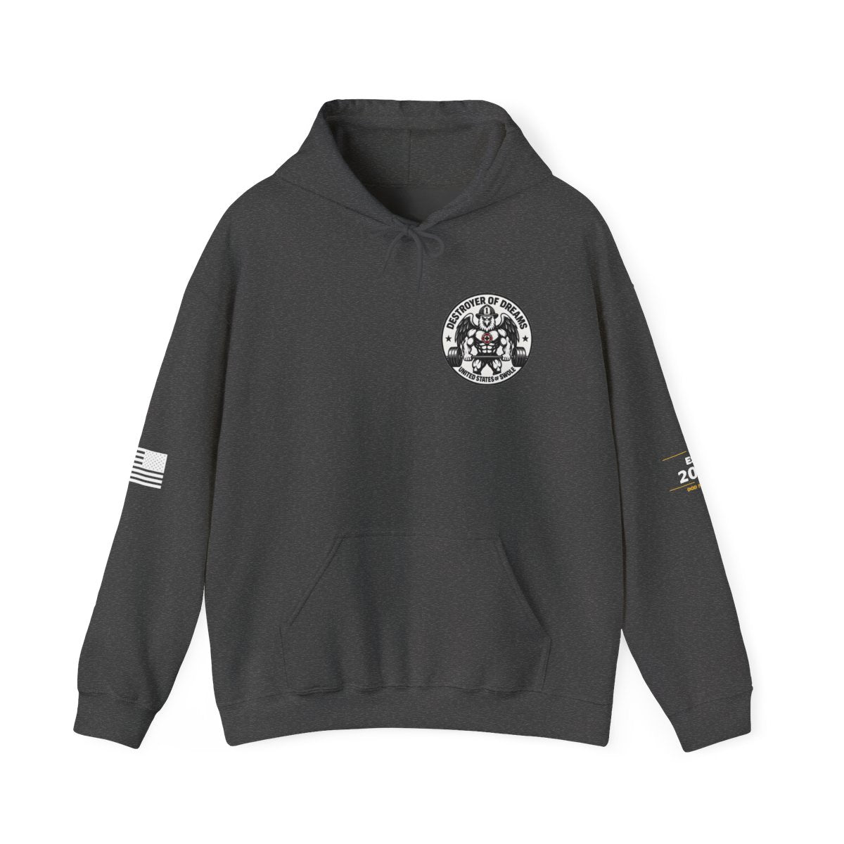 Thin Red Line hoodie in Dark Heather - funny gym hoodie by DoD Fitness