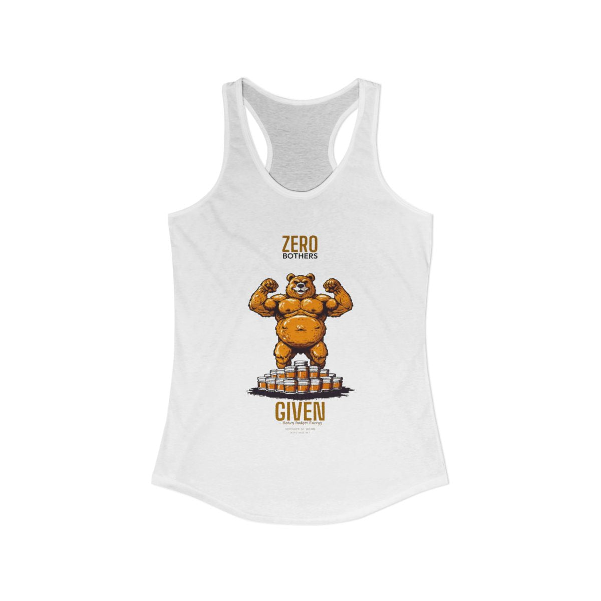Zero Bothers women's racerback tank in Solid White - funny gym tank by DoD Fitness